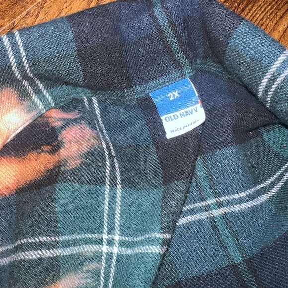 Old Navy Dark Green & Navy Button Up Bleached Long Sleeve Shirt Flannel Size 2X - Picture 9 of 10
